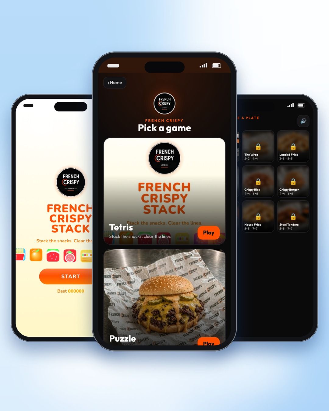 French Crispy branded Tetris and Puzzle games